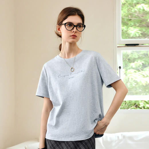 OLrain欧芮儿灰色短袖T恤女春季2025年新款韩系简约百搭圆领上衣 商品图4