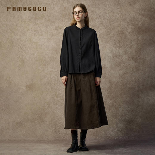 Famecoco范可儿中式小立领肌理感棉质加厚长袖国风衬衣FAC8BH008 商品图4