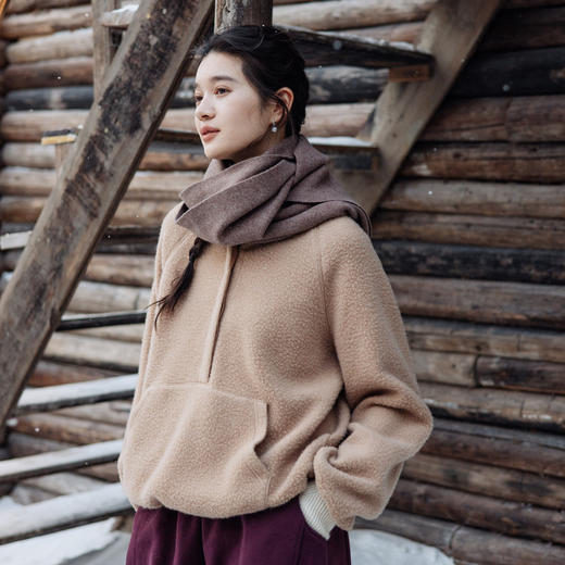 绽放旅行女装824朵/秋冬加厚羊毛棉摇粒绒连帽半开襟落肩长袖卫衣 商品图0