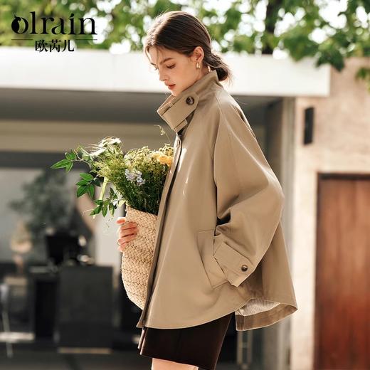 OLrain欧芮儿卡其色立领风衣女春季2025新款美式复古宽松斗篷外套 商品图0