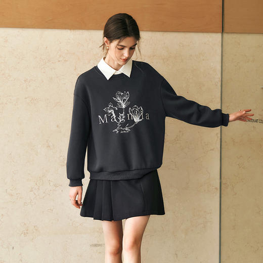 OLrain欧芮儿灰色印花卫衣女冬季2024年新款宽松休闲设计感套头衫 商品图3