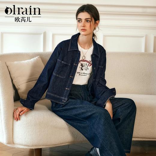 OLrain欧芮儿深蓝色牛仔外套女春季2025年新款小个子港风复古上衣 商品图0