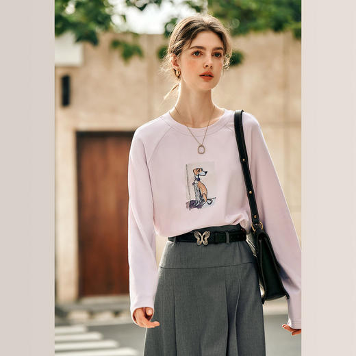 OLrain欧芮儿紫色长袖T恤女冬季2024年新款通勤百搭卡通印花上衣 商品图1