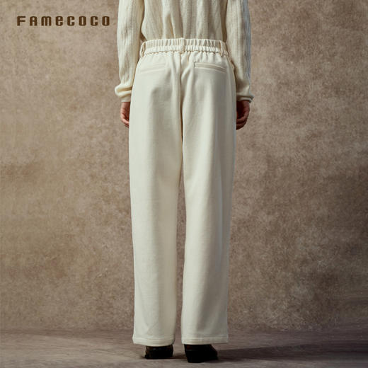 Famecoco精纺羊毛宽松阔腿裤显瘦立体剪裁腰头提花拼接FAC8GA010 商品图3