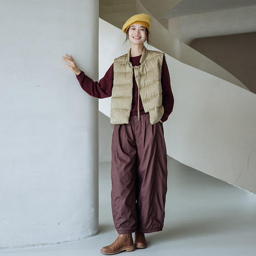 绽放旅行女装816朵/全棉轻薄压褶气球棉裤复古百搭绒毛感休闲裤 商品图1