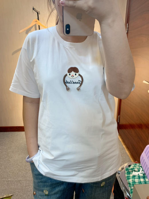 水淼2025春新品纯棉显瘦百搭刺绣小女孩大码短袖T恤0257 商品图1