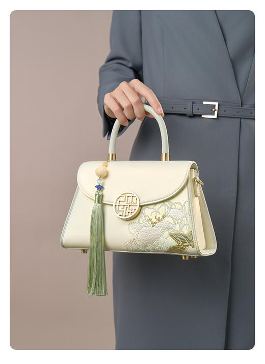 新中式国风复古旗袍刺绣包包，牛皮单肩手提斜挎小包TX-P120447 商品图1