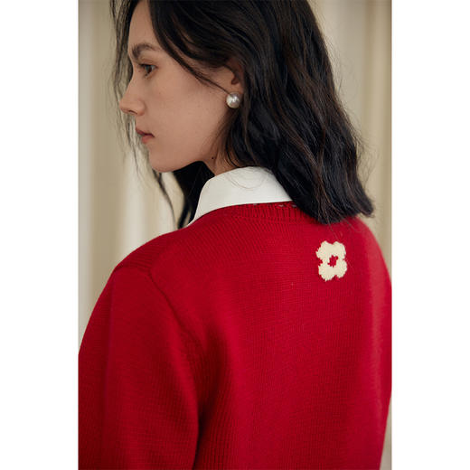 HeyDress原创提花针织开衫女秋冬法式宽松红色毛衣软糯羊毛上衣 商品图3