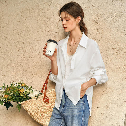OLrain欧芮儿法式白色衬衫女春季2025年新款慵懒风蕾丝拼接衬衣 商品图3