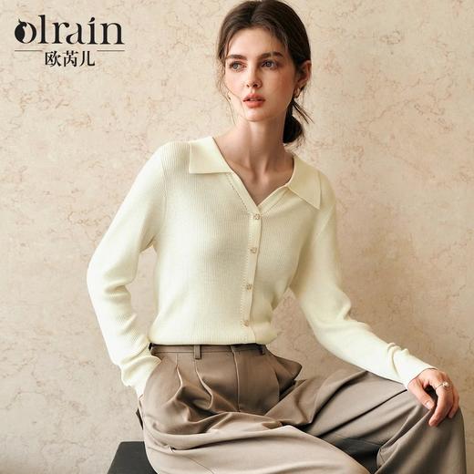 OLrain欧芮儿杏白色针织衫女冬季2024年新款POLO领通勤套头衫 商品图0