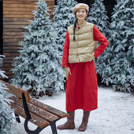 绽放旅行女装547朵/冬季90白鹅绒两色新中式提花叠穿贵气羽绒马甲 商品图2