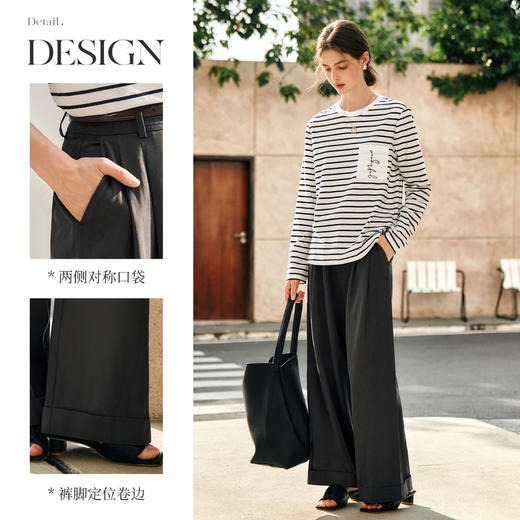 OLrain欧芮儿茶褐色休闲裤女冬季2024年新款纯色气质高腰阔腿裤 商品图2