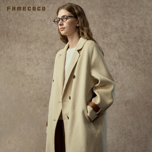 Famecoco范可儿直筒落肩双面呢大衣宽松显瘦100%羊毛FAC8AQ006 商品图1
