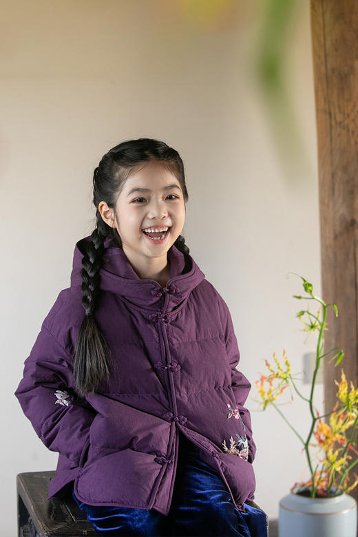 牧衣游原创 亲子装刺绣厚实棉短羽绒保暖蓬松连帽外套童装 童趣 商品图5