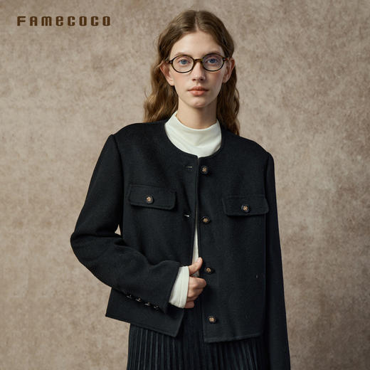 Famecoco范可儿高级感小香风短款双面呢外套FAC8AS008 商品图3