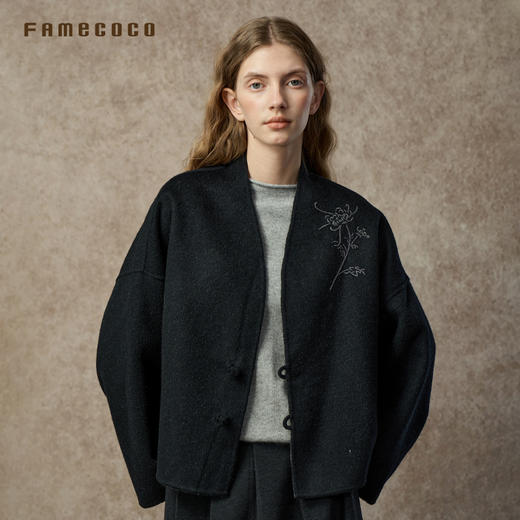 Famecoco范可儿中式刺绣双面毛呢短外套两面穿FAC8AS001 商品图3