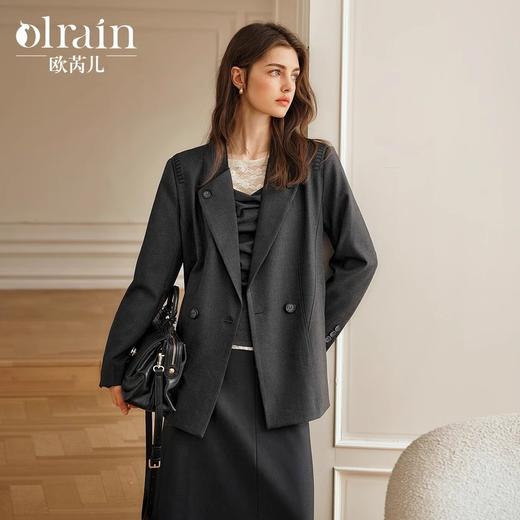 OLrain欧芮儿灰色短外套女冬季2024年新款简约设计感气质通勤西装 商品图0