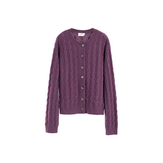 绽放662朵/100%山羊绒复古立体宽绞花经典圆领轻柔保暖开襟毛衣 商品图3