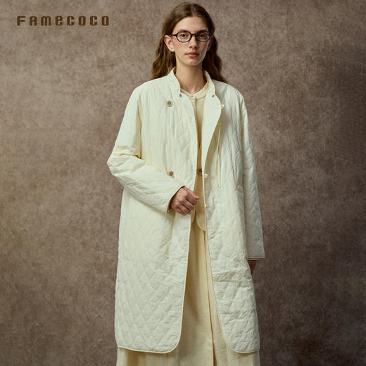 Famecoco范可儿小立领中式改良长款菱格纹轻薄棉服FAC8AE001 商品图2