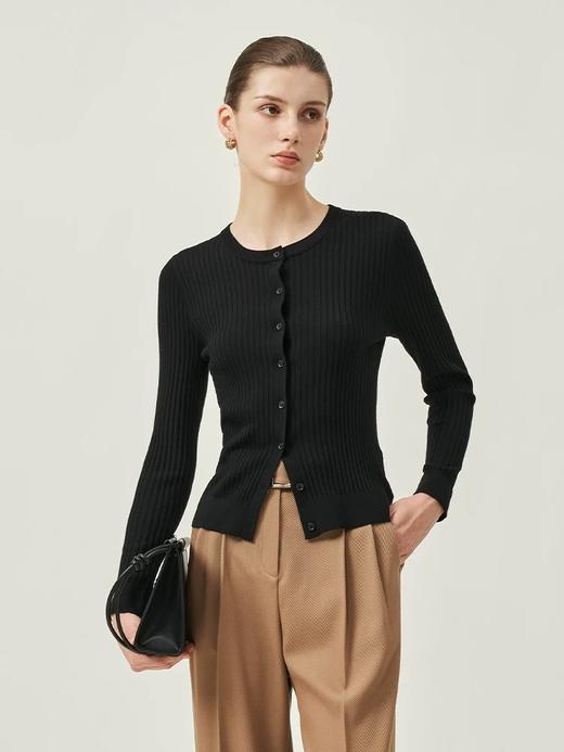 【顺丰包邮】13031【三石*澜同款】精纺60支100%羊毛坑条圆领开衫193 商品图2