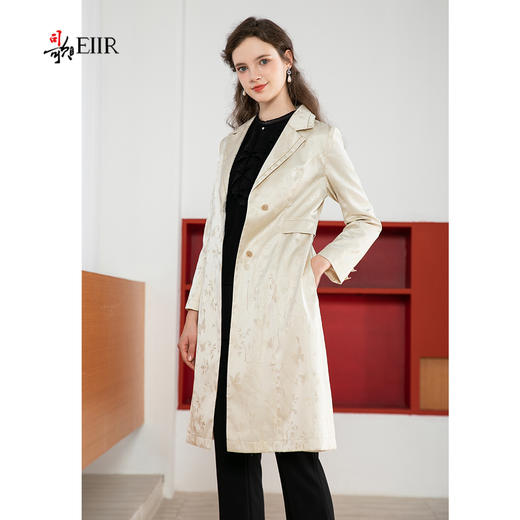 司歌缎面国风风衣单排扣长袖秋R901239X 商品图0