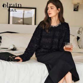 OLrain欧芮儿法式加厚卫衣女春季2025年新款温柔设计感水滴扣上衣
