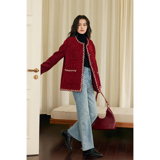 HeyDress法式复古小香风外套女冬季宽松圣诞红色优雅气质厚款上衣 商品图1