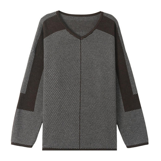 CC-SYX-9036桃心领打底衫女秋冬条纹撞色上衣时髦毛衣大码羊毛针织衫 商品图4