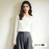 OLrain欧芮儿灰色长袖T恤女冬季2024年新款通勤斜肩设计感打底衫 商品缩略图1