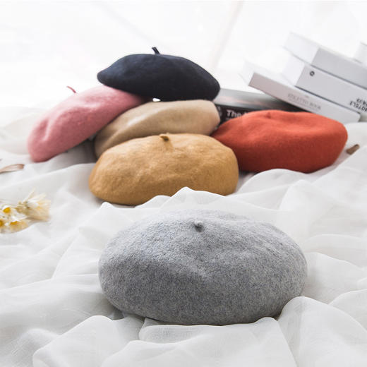 「数色可选！羊毛呢贝雷帽」女秋冬日系蓓蕾帽文艺英伦画家帽韩版复古帽潮配饰 商品图2