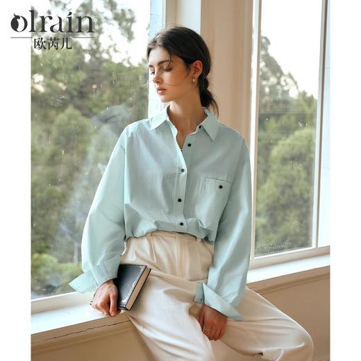 OLrain欧芮儿长袖衬衫女春季2025年新款休闲通勤风宽松一字袋衬衣 商品图0