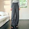 OLrain欧芮儿灰色高腰休闲裤女春季2025年新款通勤橡筋腰阔腿长裤 商品缩略图5