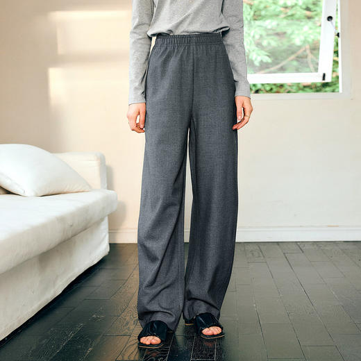 OLrain欧芮儿灰色高腰休闲裤女春季2025年新款通勤橡筋腰阔腿长裤 商品图5