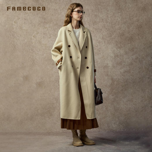 Famecoco范可儿直筒落肩双面呢大衣宽松显瘦100%羊毛FAC8AQ006 商品图2