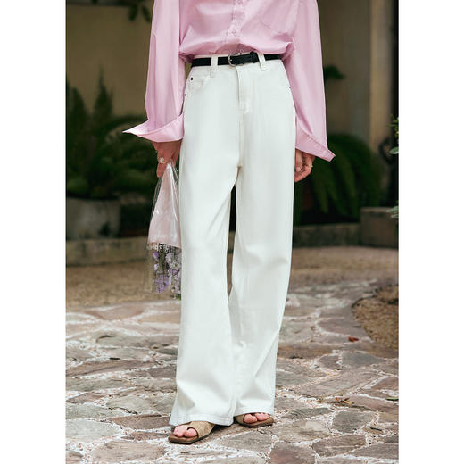 OLrain欧芮儿白色休闲牛仔裤女冬季2024年新款宽松显瘦直筒阔腿裤 商品图2