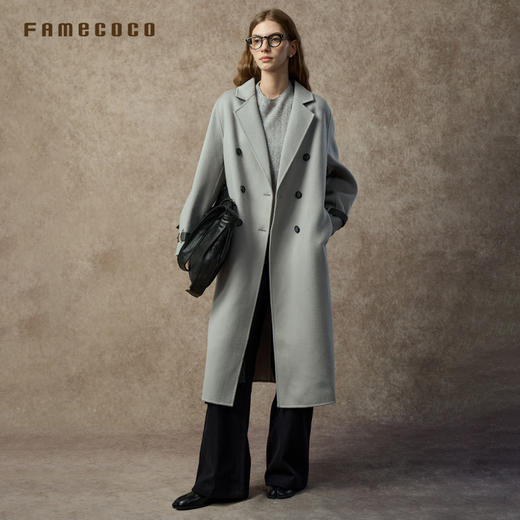 Famecoco范可儿直筒落肩双面呢大衣宽松显瘦100%羊毛FAC8AQ006 商品图3