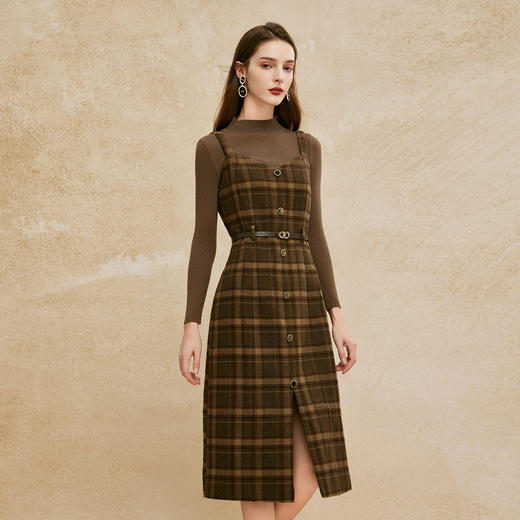 PH809斯尔丽24新款半高领高弹内搭搭配格子长裙保暖淑女套装连衣裙 商品图2
