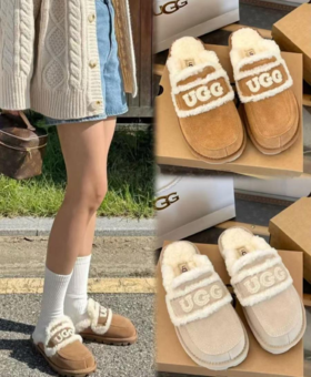 UGG雪地靴平底刺绣拖鞋毛绒半拖（UX*XR）