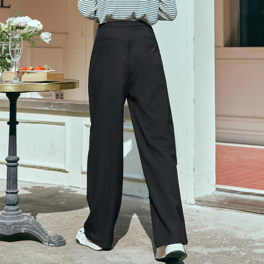 OLrain欧芮儿黑色直筒休闲裤女春季2025年新款松紧高腰显瘦阔腿裤 商品图4