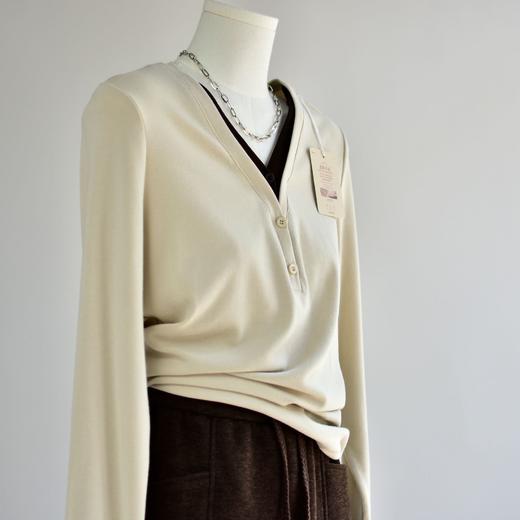 丁摩 【撞色天鹅衫】新款美雅碧棉v领假两件撞色针织开衫打底衫上4ZF-120902 商品图0