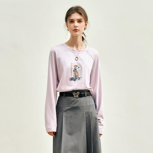 OLrain欧芮儿紫色长袖T恤女冬季2024年新款通勤百搭卡通印花上衣 商品图4