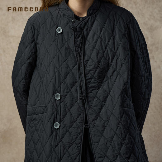 Famecoco范可儿小立领中式改良长款菱格纹轻薄棉服FAC8AE001 商品图4