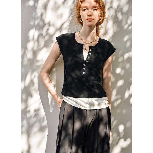 OLrain欧芮儿黑色针织衫女春季2025年新款时尚通勤假两件毛织背心 商品图4