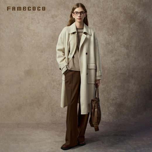 Famecoco范可儿翻领宽松显瘦经典款羊毛驼绒双面呢大衣FAC8AQ008 商品图0