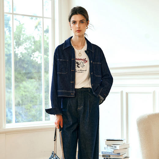 OLrain欧芮儿深蓝色牛仔外套女春季2025年新款小个子港风复古上衣 商品图2