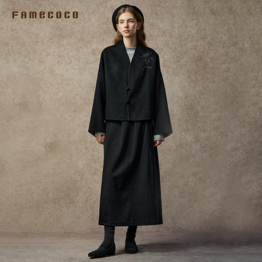 Famecoco范可儿中式刺绣双面毛呢短外套两面穿FAC8AS001 商品图4