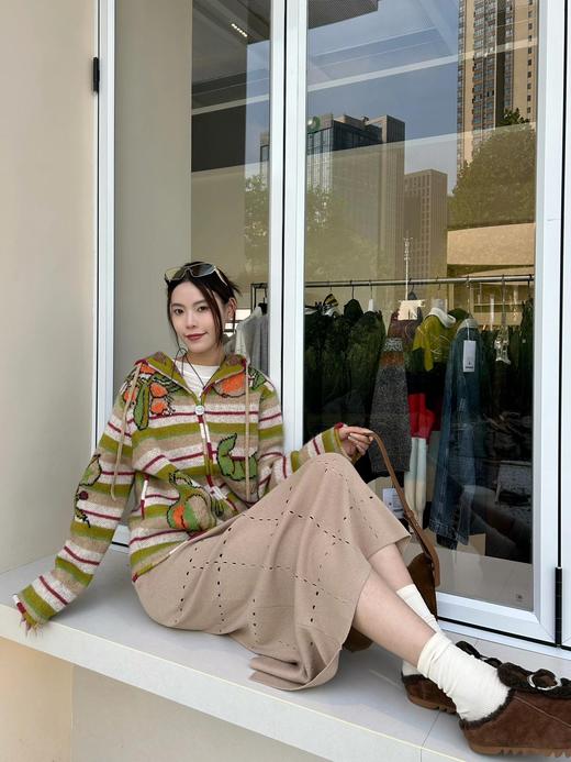 GARC*N24FW秋冬新款豌豆提花拉链针织连帽外套（UY*DQJB） 商品图6