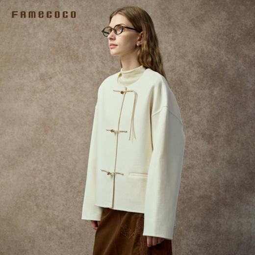 Famecoco范可儿中式圆领短外套羊毛双面呢大衣FAC8AS009 商品图2