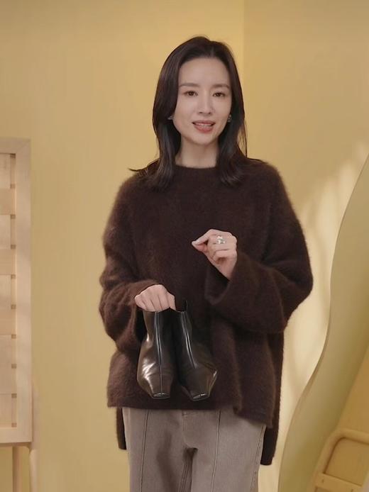 进口水貂绒超高品质董洁同款圆领开叉毛衣 商品图0