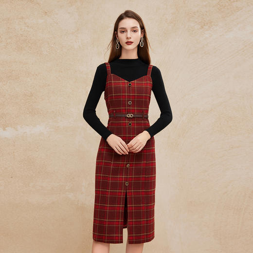 PH809斯尔丽24新款半高领高弹内搭搭配格子长裙保暖淑女套装连衣裙 商品图3
